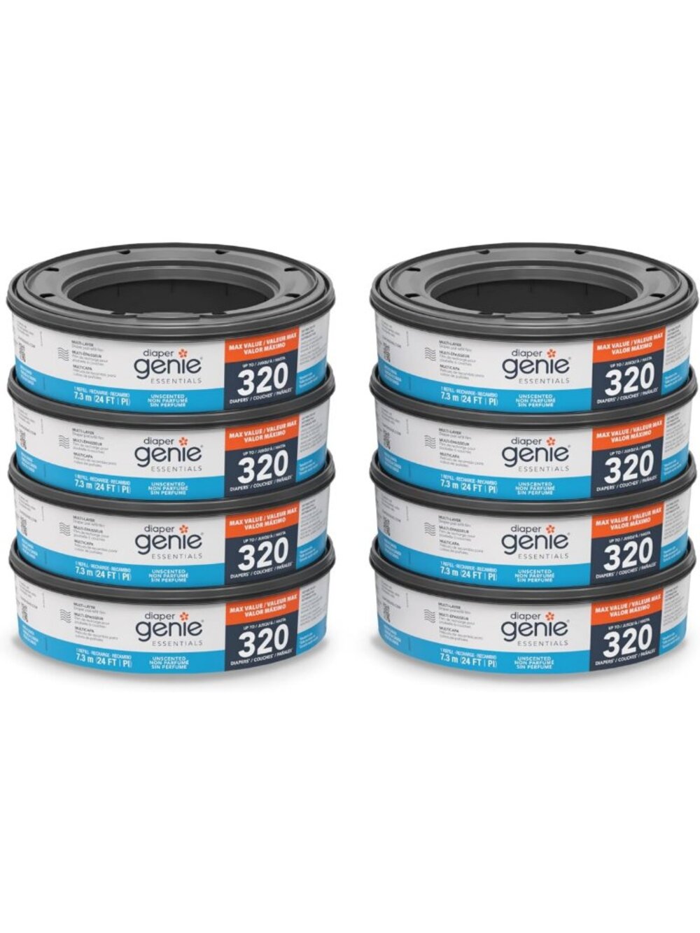 Unscented Diaper Genie Refill 8-Pack, Fits Complete Pails, Essential Baby Care
